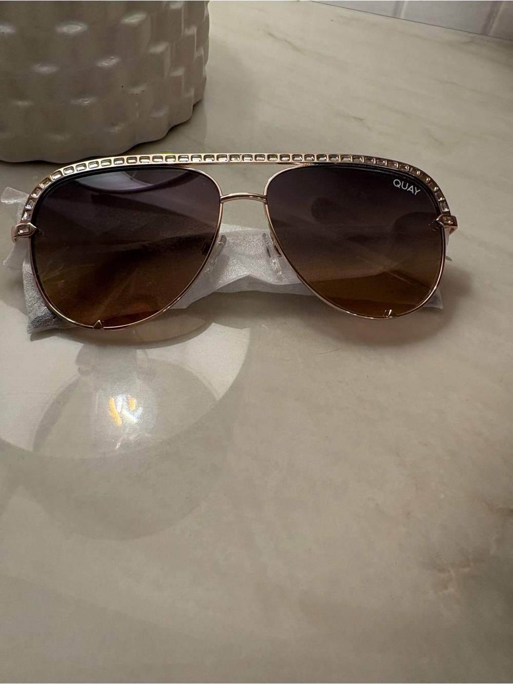 Quay High Key Bling Aviator Sunglasses in Rose Gold with Brown Gradient Lenses